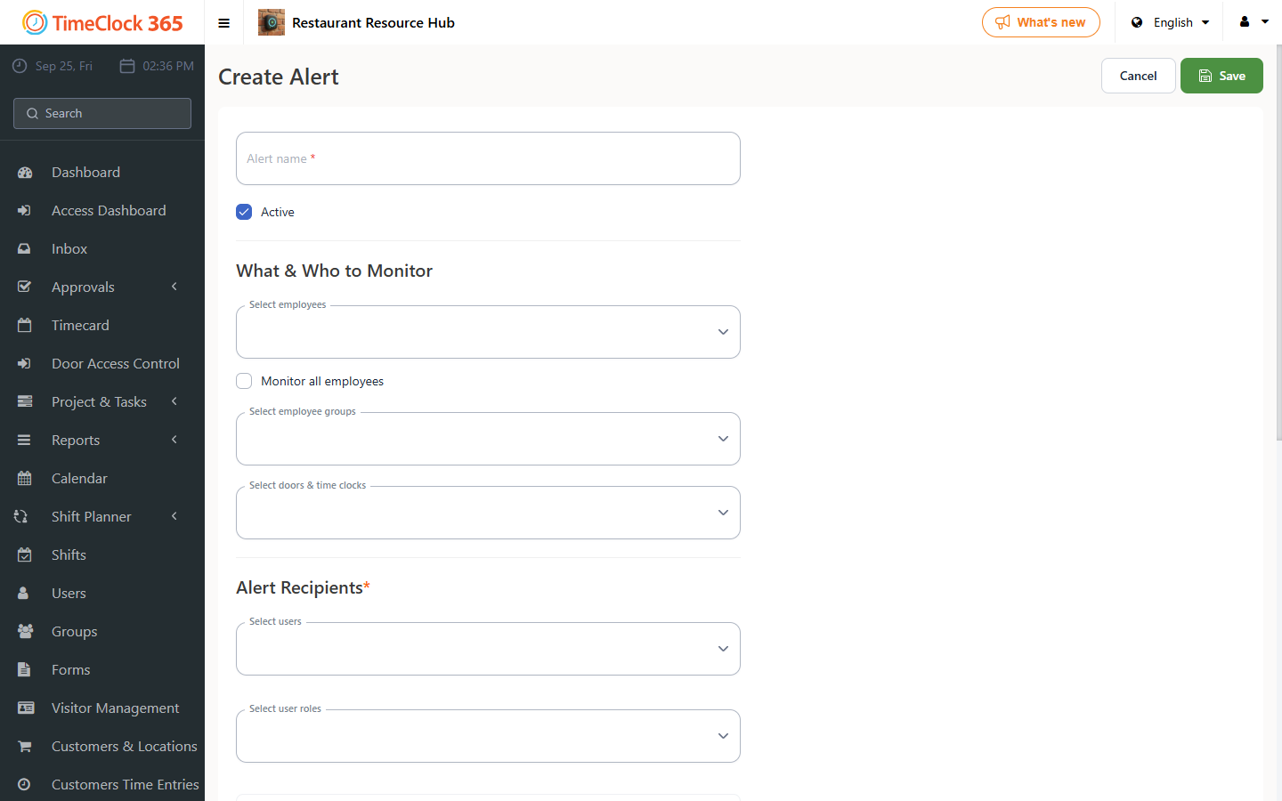 Create Alert form with Daily Summary tab
