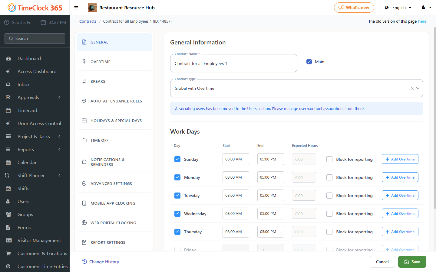 Contract edit screen with the Overtime tab