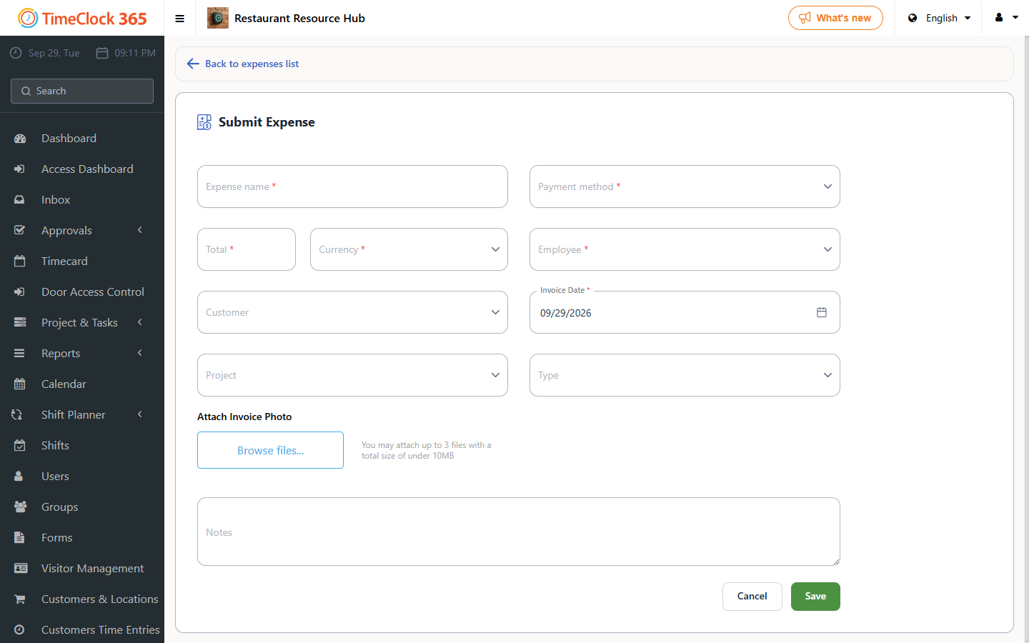 Submit Expense form