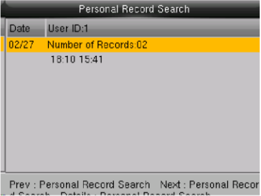Personal Record Search showing the employee's punch times