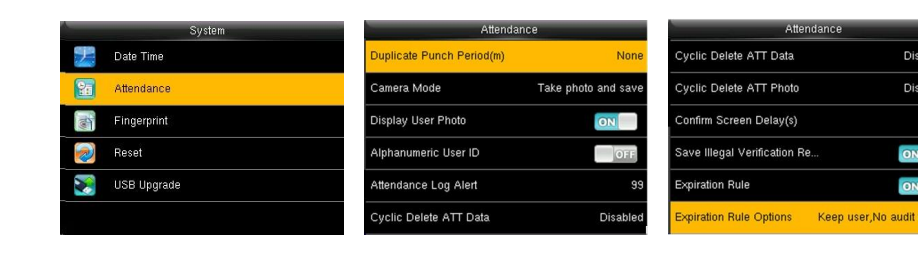 System - Attendance settings