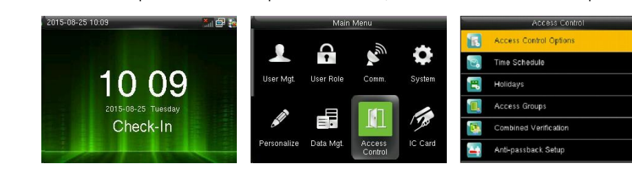 Clock main menu - Access Control - Access Control Options