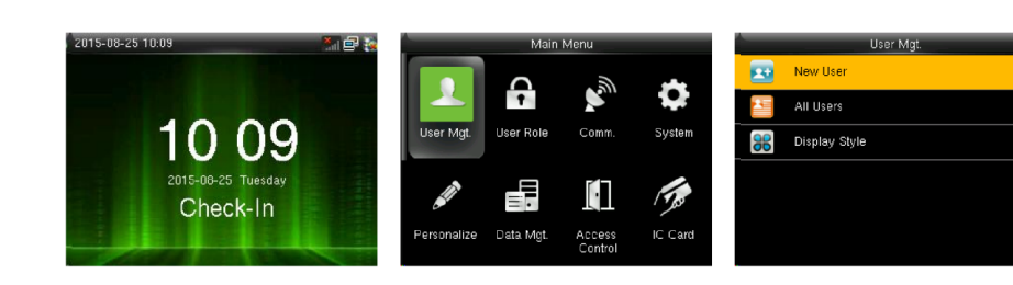 Clock main menu - User Mgt. - New User or All Users