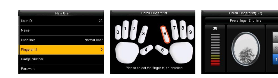 Enroll Fingerprint - choose the finger and press it three times