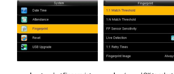 System - Fingerprint settings