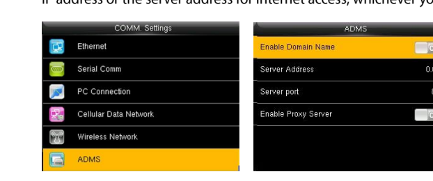 ADMS settings - server address and port