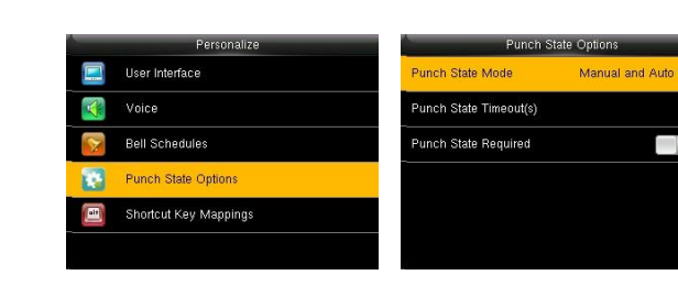 Personalize - Punch State Options - Punch State Mode, Timeout and Required