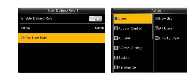 Define User Role - choose which menus the role can open