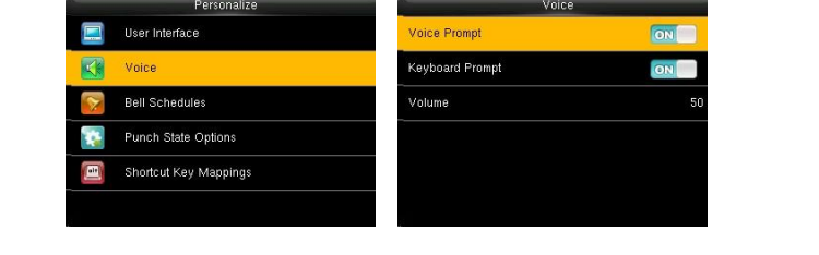 Personalize - Voice - Voice Prompt, Keyboard Prompt and Volume