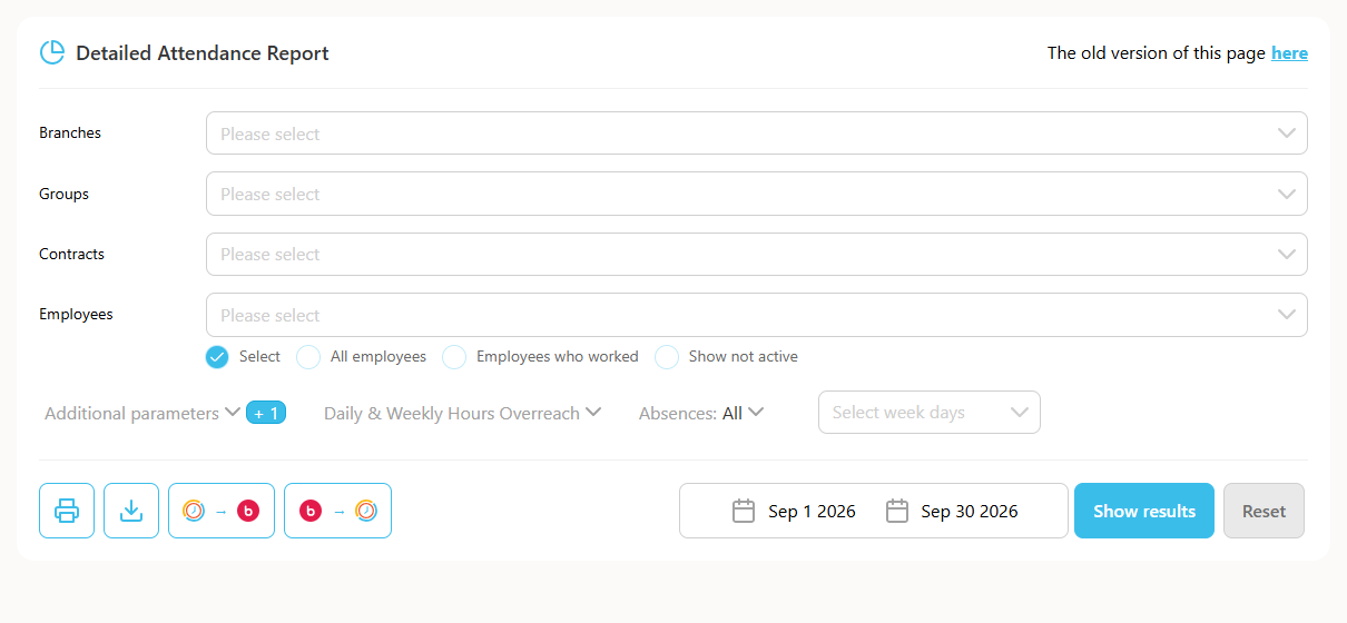 Detailed Attendance report filters
