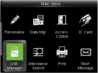 Clock main menu with USB Manager selected
