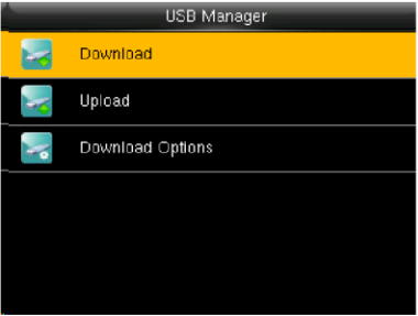 USB Manager menu with Download selected