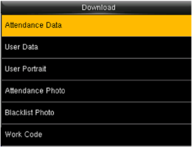 Download menu with Attendance Data selected