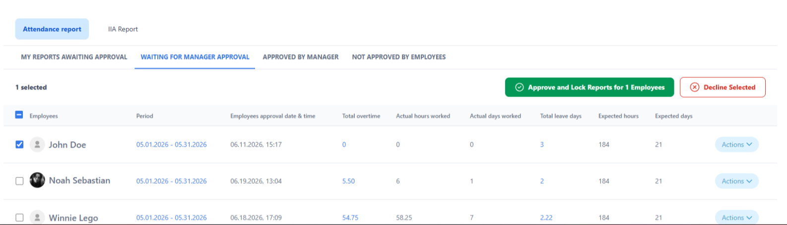 Approve multiple attendance reports at once in TimeClock 365