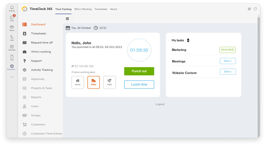 TimeClock 365 Employee Management, Door Access Control and Time Tracking Software|Microsoft Teams
