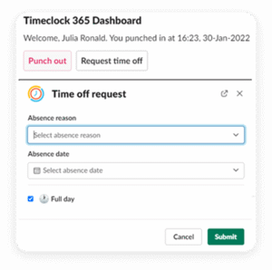 TimeClock 365 Employee Management, Door Access Control and Time Tracking Software|TimeClock 365 in Slack