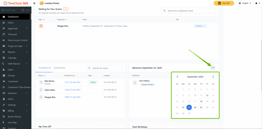 TimeClock 365 Employee Management, Door Access Control and Time Tracking Software | Check who is working now